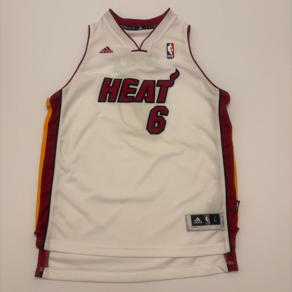 Adidas LeBron James #6 Miami Heat Swingman Jersey Youth Large White NBA